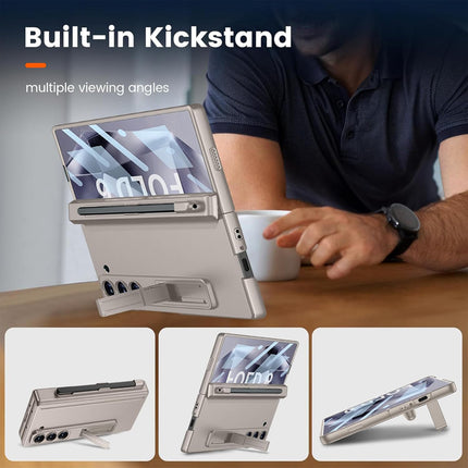 Mobizang Magnetic Hinge Case for Samsung Galaxy Z Fold 6 | Inbuilt S-Pen Holder Stand Hybrid Back Cover (Titanium)