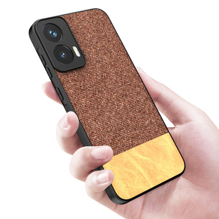 Mobizang Soft Fabric & Leather Hybrid Protective Back Cover for Moto G35 | Shockproof Slim Hard Anti Slip Back Case (Brown)