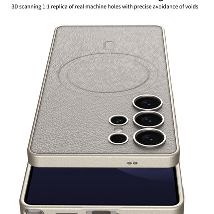 Mobizang Ultra Thin Leather & Magsafe Back Case for Samsung Galaxy S25 Ultra | with Wireless Charging Support Ring Full Body Protection Back Cover (Titanium)