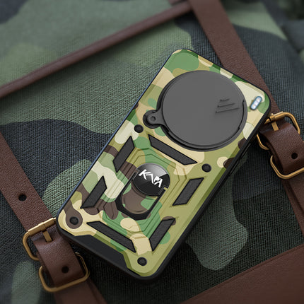 Mobizang Tank Back Cover for Vivo X200 (5G) | Inbuilt Ring + Slider Shockproof Lens Protection Bumper Back Case (Green)