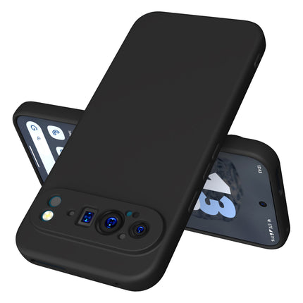 Mobizang Matte Protective Lens Flexible Back Cover for Google Pixel 9 / 9 PRO | Slim Silicone with Soft Lining Shockproof Full Body Bumper Case (Black)