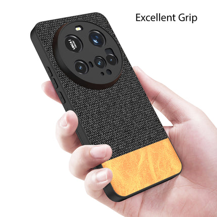 Mobizang Soft Fabric & Leather Hybrid Protective Back Cover for Xiaomi 15 Ultra | Shockproof Slim Hard Anti Slip Back Case (Black,Brown)