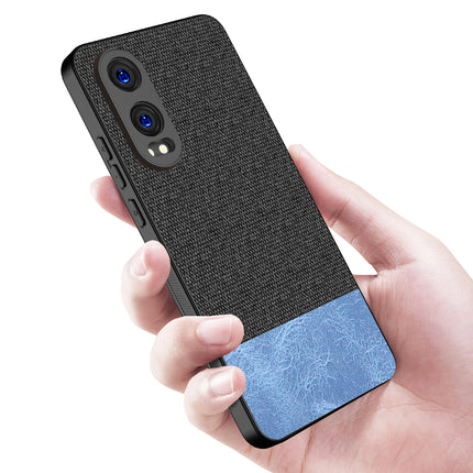 Mobizang Soft Fabric & Leather Hybrid Protective Back Cover for OnePlus Nord CE 4 Lite | Shockproof Slim Hard Anti Slip Back Case (Black,Blue)