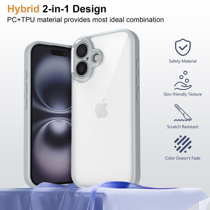 Mobizang Hawkeye Clear Back Cover for Apple iPhone 16 | Camera Lens Protector Shockproof Slim Clear Case Cover (Grey Sides)