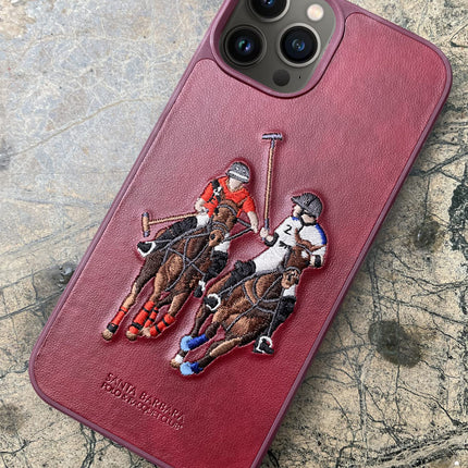 Mobizang Santa Barbara Polo Jockey Series Luxury Leather Back Case Cover for Apple iPhone 13 PRO (Red)
