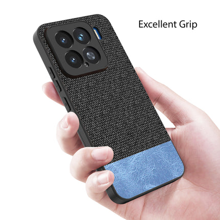 Mobizang Soft Fabric & Leather Hybrid Protective Back Cover for Xiaomi 15 5G | Shockproof Slim Hard Anti Slip Back Case (Black,Blue)