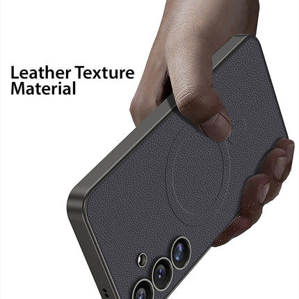 Mobizang Ultra Thin Leather & Magsafe Back Case for Samsung Galaxy S25 Plus | with Wireless Charging Support Ring Full Body Protection Back Cover (Black)