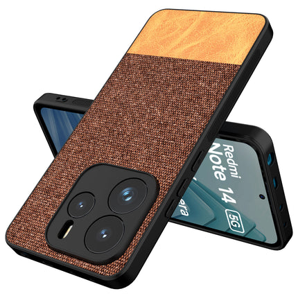 Mobizang Soft Fabric & Leather Hybrid Protective Back Cover for Redmi Note 14 (5G) | Shockproof Slim Hard Anti Slip Back Case (Brown)