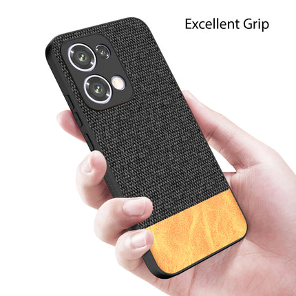 Mobizang Soft Fabric & Leather Hybrid Protective Back Cover for Oppo Reno 13 5G | Shockproof Slim Hard Anti Slip Back Case (Black,Brown)