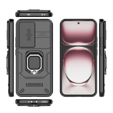 Mobizang Armor Slider Back Cover for Oppo Reno 12 Pro (5G) | Inbuilt Ring + Camera Slider Shockproof Lens Protection Bumper Back Case (Black)