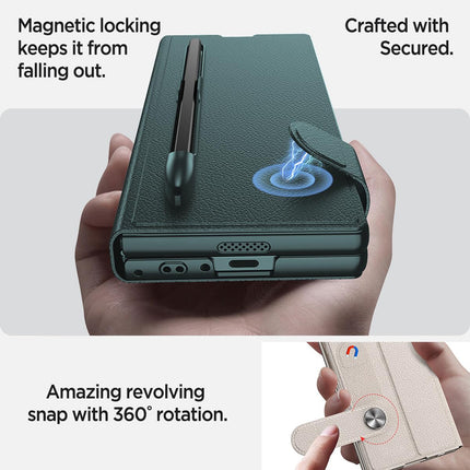 Mobizang Leather Flip Case for Samsung Galaxy Z Fold 6 | Inbuilt Fixed S Pen Holder, Slim Hybrid Stand Protection Flip Cover (GreyGreen)