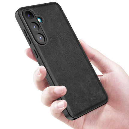 Mobizang Tux Leather Back Cover for Samsung Galaxy S25 Plus | Slim Shockproof Camera Protection Bumper Case (Black)