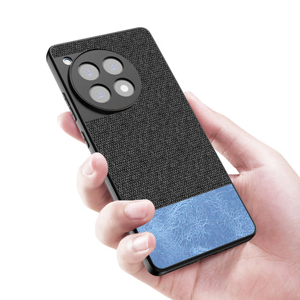 Mobizang Soft Fabric & Leather Hybrid Protective Back Cover for OnePlus 12R | Shockproof Slim Hard Anti Slip Back Case (Black,Blue)