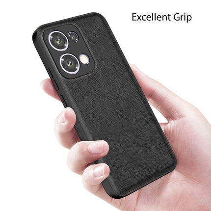 Mobizang Tux Leather Back Cover for Oppo Reno 13 5G | Slim Shockproof Camera Protection Bumper Case (Black)