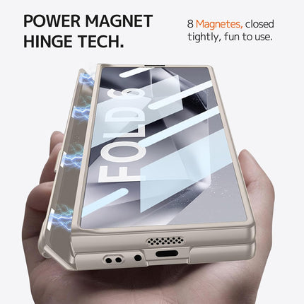 Mobizang Magnetic Hinge Case for Samsung Galaxy Z Fold 6 | Inbuilt S-Pen Holder Stand Hybrid Back Cover (Titanium)