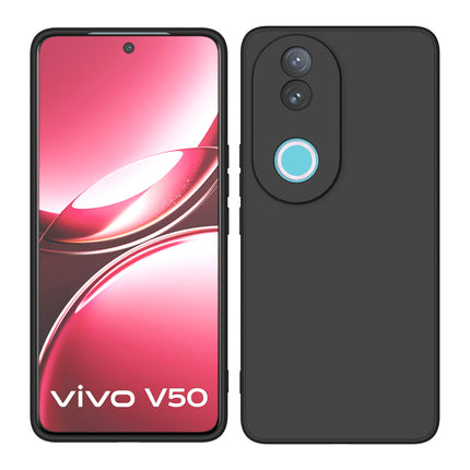 Mobizang Matte Protective Lens Flexible Back Cover for Vivo V50 / V50E 5G | Slim Silicone with Soft Lining Shockproof Full Body Bumper Case (Black)