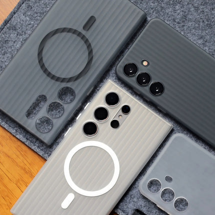 Mobizang Matte Magnetic Wave Grip Back Cover for Samsung Galaxy S24 Ultra | [MagSafe Compatible] Wireless charging, Slim, Metal Buttons, Frosted Back Case (White)