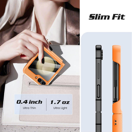 Mobizang Textured Grip Hinge Protection Back Cover for Samsung Galaxy Z Flip6 / Z Flip 6 | with [Inbuilt Glass] Full Body Shockproof Hard Back Case (Orange)