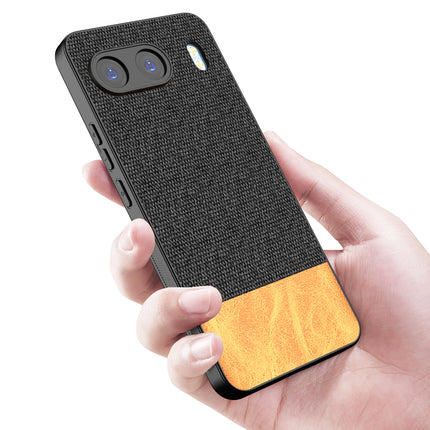 Mobizang Soft Fabric & Leather Hybrid Protective Back Cover for OnePlus Nord 4 | Shockproof Slim Hard Anti Slip Back Case (Black,Brown)