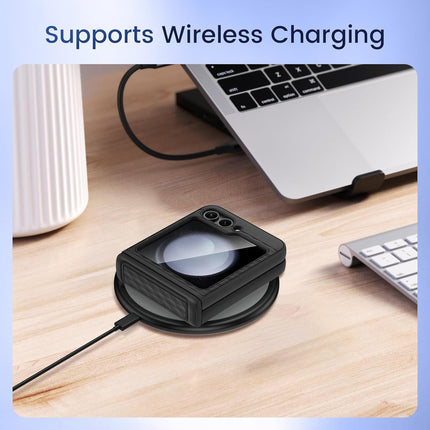 Mobizang Geometric Hinge Protection Back Cover for Samsung Galaxy Z Flip5 / Flip 5 | with [Inbuilt Glass] Full Body Shockproof Hard Back Case (Black)