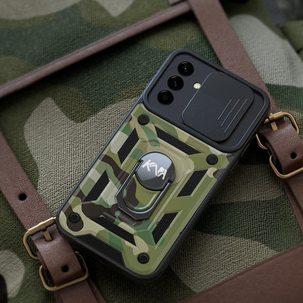 Mobizang Tank Back Cover for Samsung Galaxy A36 | Inbuilt Ring + Slider Shockproof Lens Protection Bumper Back Case (Green)