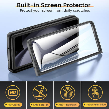 Mobizang Ring Armor Slider Back Cover for Z Fold 6 | with Hinge Protection, Screen Protector, Built-in Kickstand, Slide Camera Cover, Full Body Protective Case for Samsung Fold 5 (Black)…