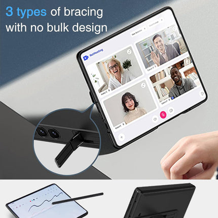 Mobizang Magnetic Hinge With Inbuilt Stand Case for Samsung Galaxy Z Fold 5 | Shockproof Stand Hybrid Bumper Back Cover (Black)