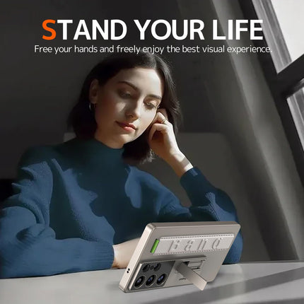 Mobizang Ultra Thin Band + Stand Back Case for Samsung S25 Ultra | Slim Camera Lens Protection Cover with Kickstand (Titanium)