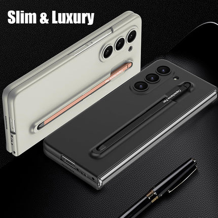 Mobizang Contrast Ulta Thin PC Case for Samsung Galaxy Z Fold 6 | Inbuilt S-Pen Holder Stand Hybrid Back Cover (Black with Black Pen)