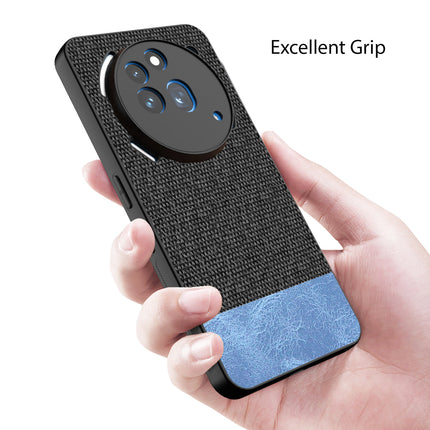 Mobizang Soft Fabric & Leather Hybrid Protective Back Cover for Nothing Phone 3A Pro | Shockproof Slim Hard Anti Slip Back Case (Black,Blue)