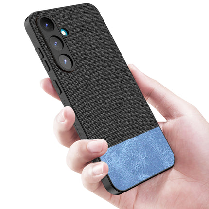 Mobizang Soft Fabric & Leather Hybrid Protective Back Cover for Samsung Galaxy S25 | Shockproof Slim Hard Anti Slip Back Case (Black,Blue)