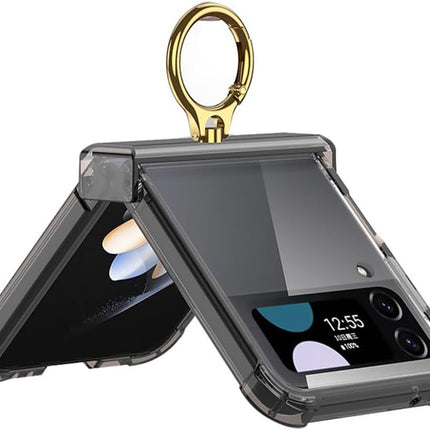 Mobizang Clear Airbag Ring Back Case for Samsung Galaxy Flip6 / Z Flip 6 | Transparent Shockproof Slim Hard Protective Cover (Black)