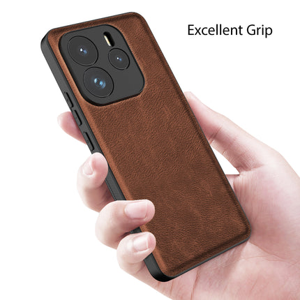 Mobizang Tux Leather Back Cover for Redmi Note 14 (5G) | Slim Shockproof Camera Protection Bumper Case (Brown)