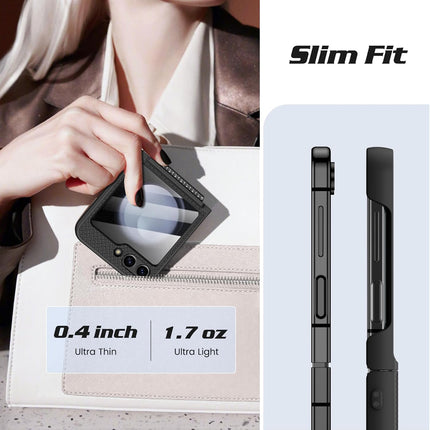 Mobizang Textured Grip Hinge Protection Back Cover for Samsung Galaxy Z Flip5 / Z Flip 5 | with [Inbuilt Glass] Full Body Shockproof Hard Back Case (Black)
