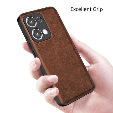 Mobizang Tux Leather Back Cover for Oppo Reno 13 5G | Slim Shockproof Camera Protection Bumper Case (Brown)
