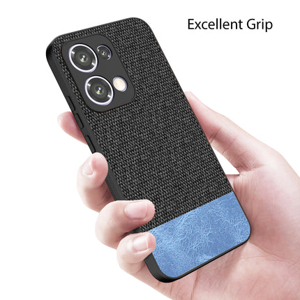 Mobizang Soft Fabric & Leather Hybrid Protective Back Cover for Oppo Reno 13 5G | Shockproof Slim Hard Anti Slip Back Case (Black,Blue)
