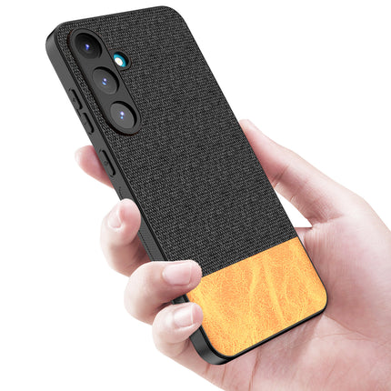 Mobizang Soft Fabric & Leather Hybrid Protective Back Cover for Samsung Galaxy S25 Plus | Shockproof Slim Hard Anti Slip Back Case (Black,Brown)