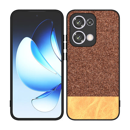 Mobizang Soft Fabric & Leather Hybrid Protective Back Cover for Oppo Reno 13 5G | Shockproof Slim Hard Anti Slip Back Case (Brown)