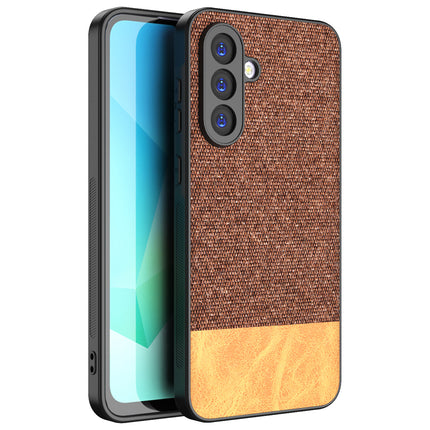 Mobizang Soft Fabric & Leather Hybrid Protective Back Cover for Samsung Galaxy A56 | Shockproof Slim Hard Anti Slip Back Case (Brown)