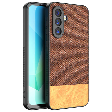 Mobizang Soft Fabric & Leather Hybrid Protective Back Cover for Samsung Galaxy A16 | Shockproof Slim Hard Anti Slip Back Case (Brown)