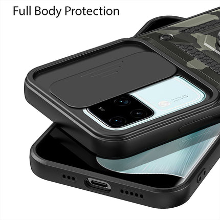 Mobizang Tank Back Cover for Vivo V30 (5G) / Vivo 30 Pro (5G) | Inbuilt Ring + Slider Shockproof Lens Protection Bumper Back Case (Black)