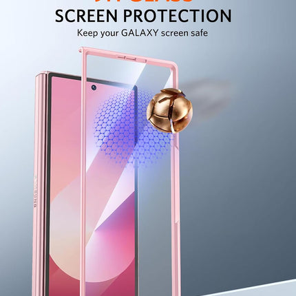 Mobizang Textured Grip S Pen Holder Hinge Protection Back Cover for Samsung Galaxy Z Fold6 / Fold 6 | with Inbuilt Glass , Kickstand & S Pen Slot Case (Pink)