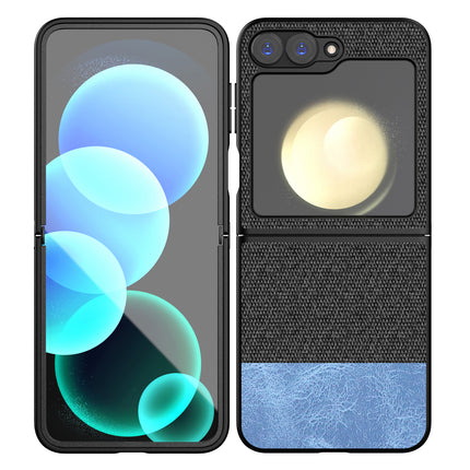 Mobizang Soft Fabric & Leather Hybrid Protective Back Cover for Samsung Galaxy Z Flip 6 | Shockproof Slim Hard Anti Slip Back Case (Black,Blue)