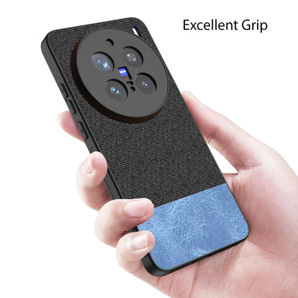 Mobizang Soft Fabric & Leather Hybrid Protective Back Cover for Vivo X200 Pro (5G) | Shockproof Slim Hard Anti Slip Back Case (Black,Blue)