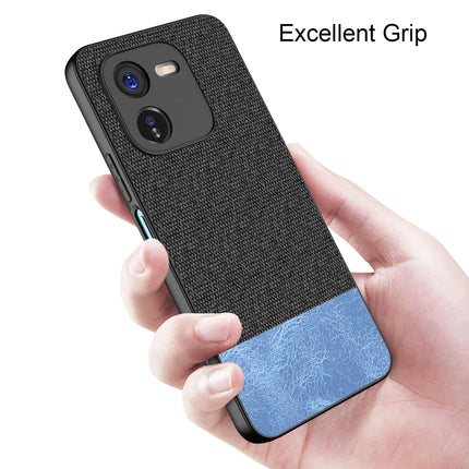 Mobizang Soft Fabric & Leather Hybrid Protective Back Cover for IQOO Z9X | Shockproof Slim Hard Anti Slip Back Case (Black,Blue)