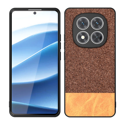 Mobizang Soft Fabric & Leather Hybrid Protective Back Cover for Redmi Note 14 Pro (5G) | Shockproof Slim Hard Anti Slip Back Case (Brown)