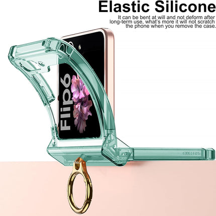 Mobizang Clear Airbag Ring Back Case for Samsung Galaxy Flip6 / Z Flip 6 | Transparent Shockproof Slim Hard Protective Cover (Green)