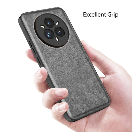 Mobizang Tux Leather Back Cover for Realme 14 Pro+ (Plus) 5G | Slim Shockproof Camera Protection Bumper Case (Grey)