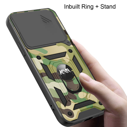 Mobizang Tank Back Cover for Redmi Note 14 (5G) | Inbuilt Ring + Slider Shockproof Lens Protection Bumper Back Case (Green)