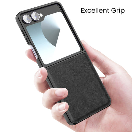Mobizang Tux Leather Back Cover for Samsung Galaxy Z Flip 7 | Slim Shockproof Camera Protection Bumper Case (Black)